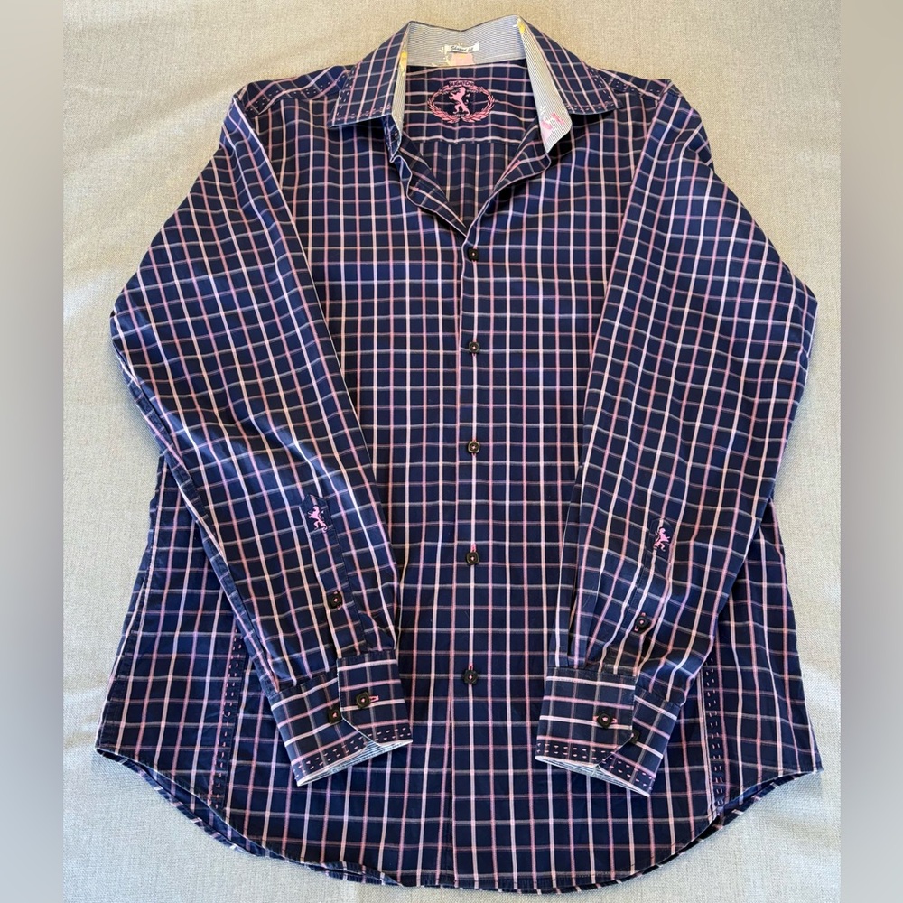 Bugatchi isShirt Mens L Shaped Fit Colorful window pane check Flip Cuff Floral L
